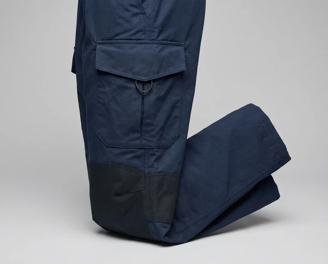 Fishing short outline showing logo placement zones on thigh, cargo flap, back pocket and waistband