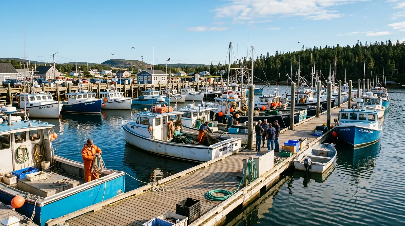 Fishing dock and boats at dawn