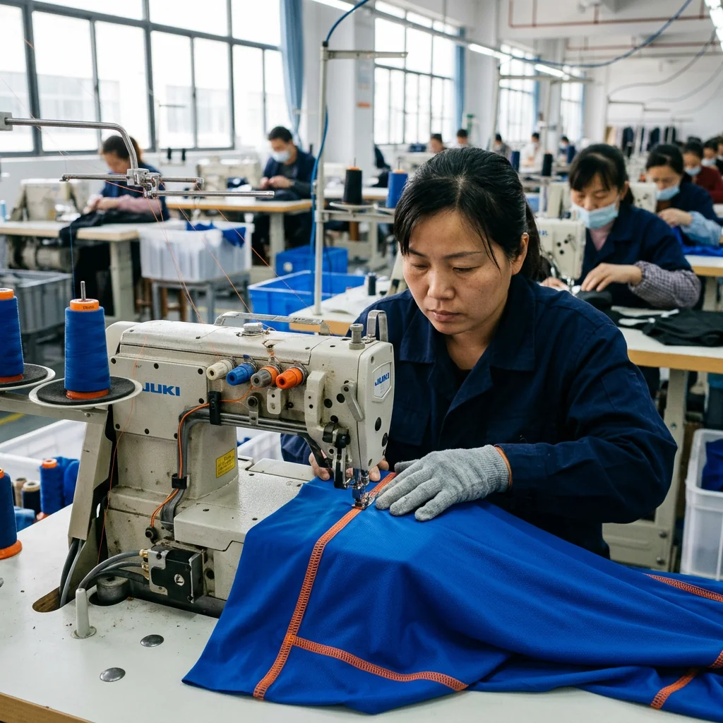 Flat-lock sewing line close-up