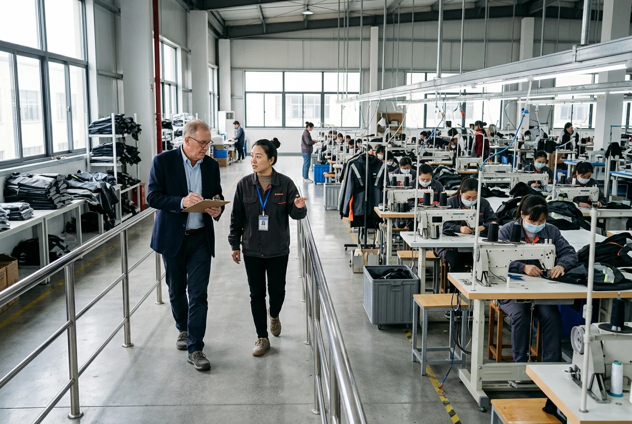 A fishing apparel factory floor where marine brand apparel programs are produced