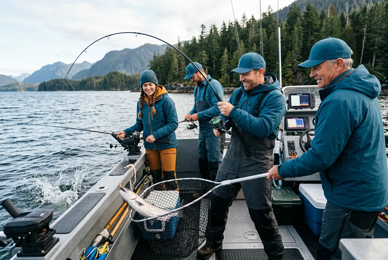 Retail-ready marine brand fishing apparel programs staged in a warehouse for DC distribution
