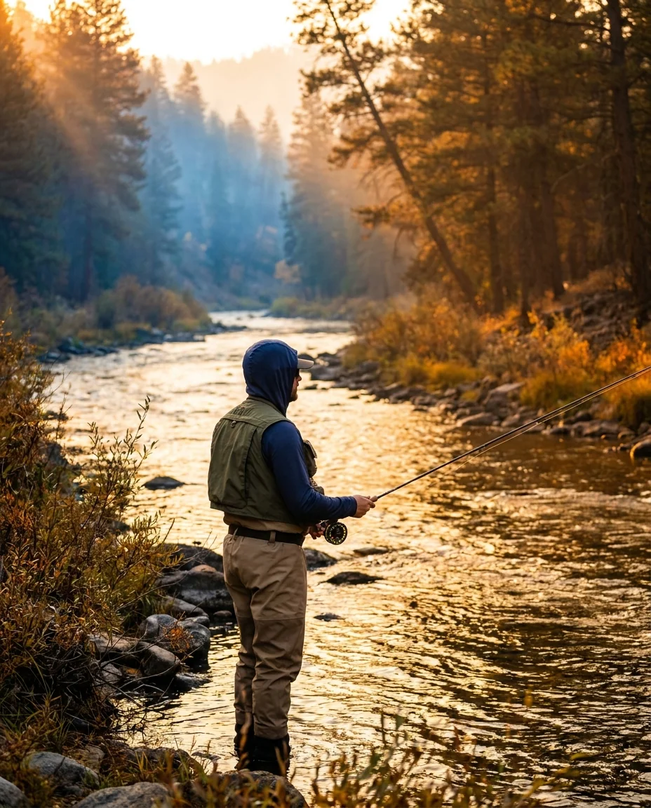A finished fishing shirt built to a marine brand's tech pack, matched against the brand's gold-seal reference