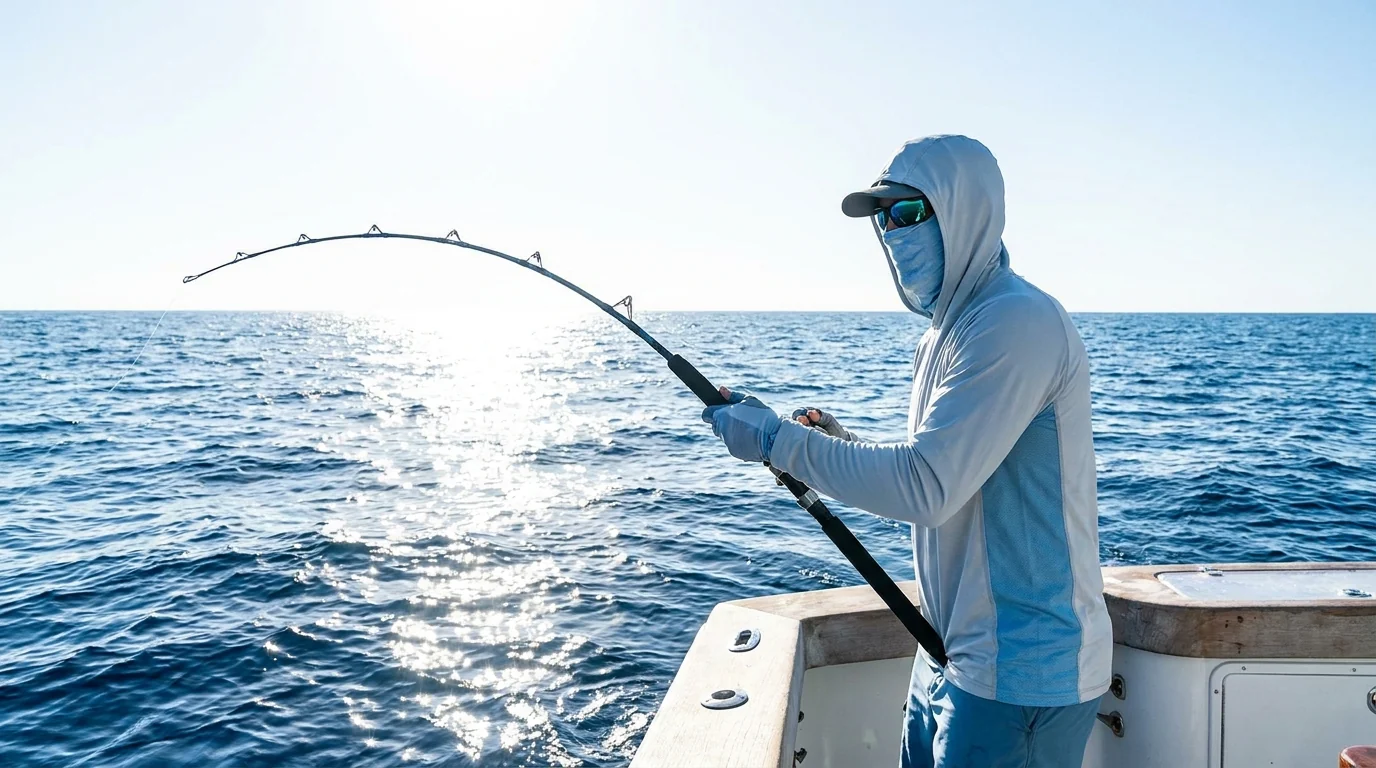 A sportfishing boat running its flags in from a day offshore