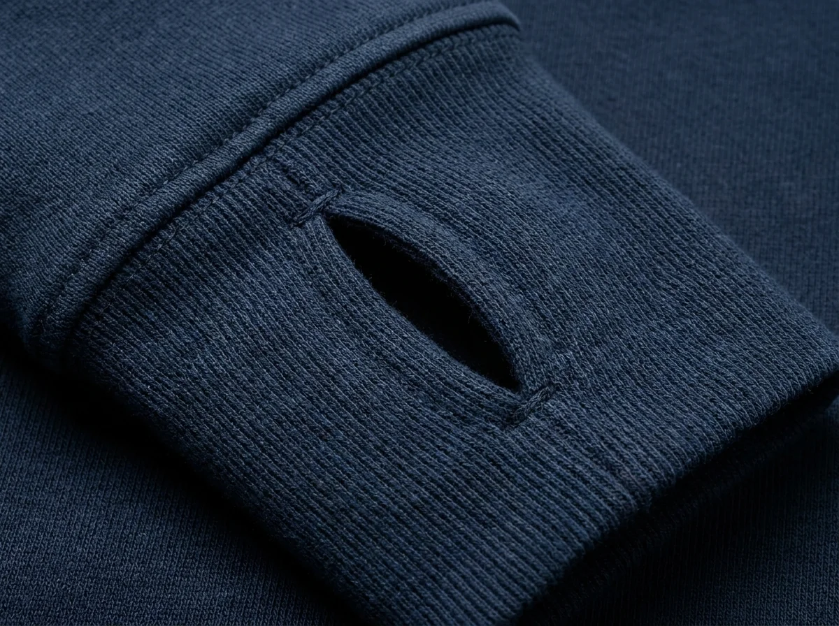 Thumb-hole cuff covering the back of the hand